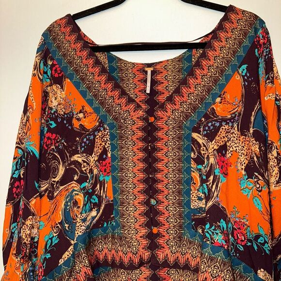 Free People Catch Me If You Can Boho Oversized Top Tie Sleeve Small EUC - Picture 2 of 11